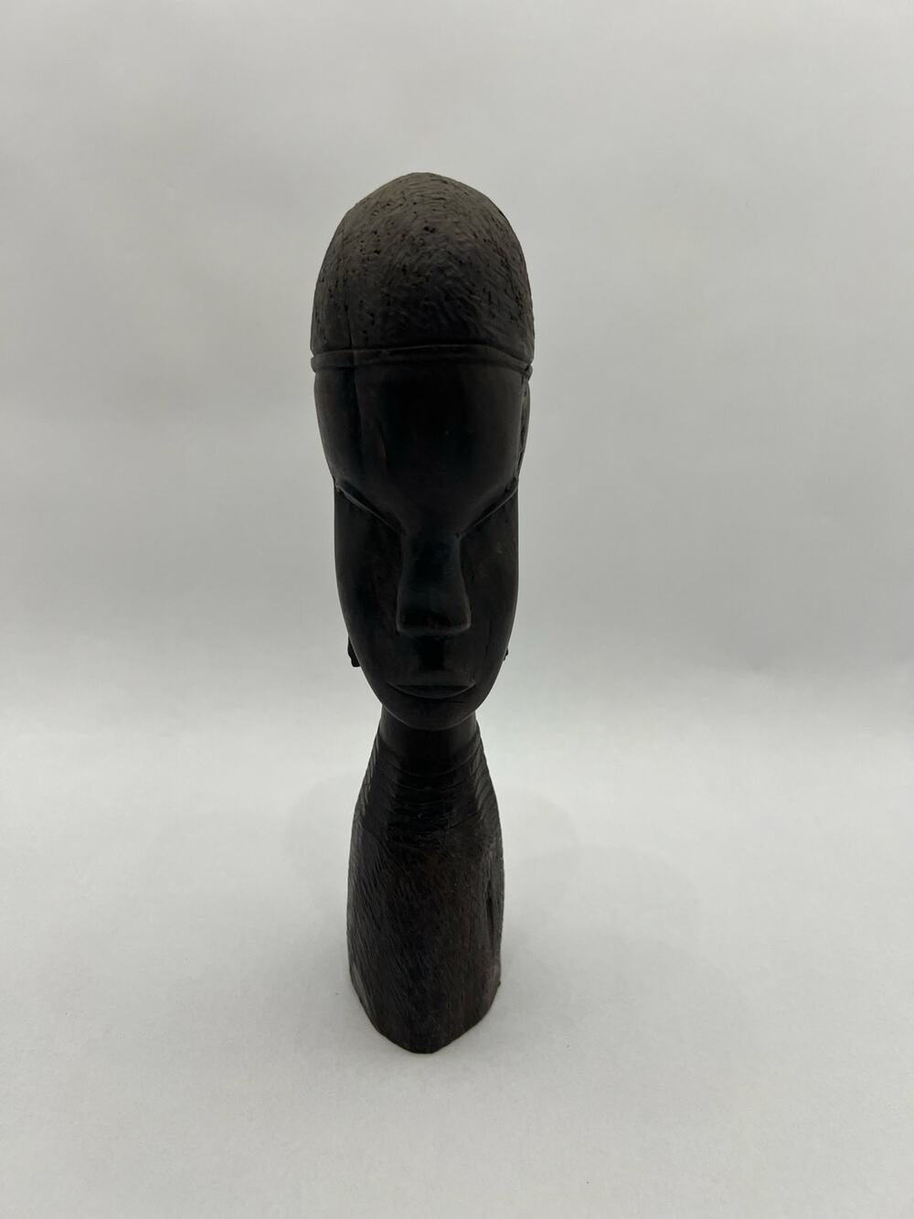 Hand Carved Dark Wood African Woman Bust Sculpture Tribal Folk Art 9.5”